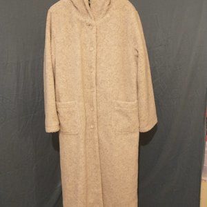Womens ankle length coat with hoodie and pockets
